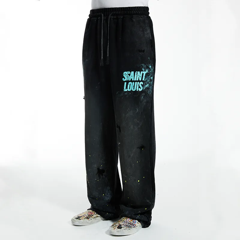 SSSAINT LOUIS Casual Pants Unisex Washed Black-3