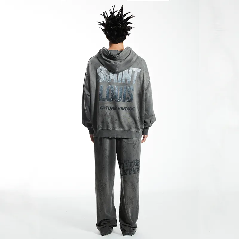 SSSAINT LOUIS Long Sleeved Hoodie Unisex Washed Gray-2