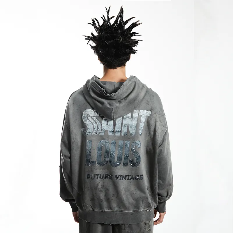 SSSAINT LOUIS Long Sleeved Hoodie Unisex Washed Gray-3