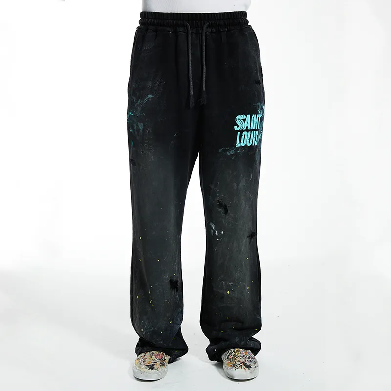 SSSAINT LOUIS Casual Pants Unisex Washed Black-2