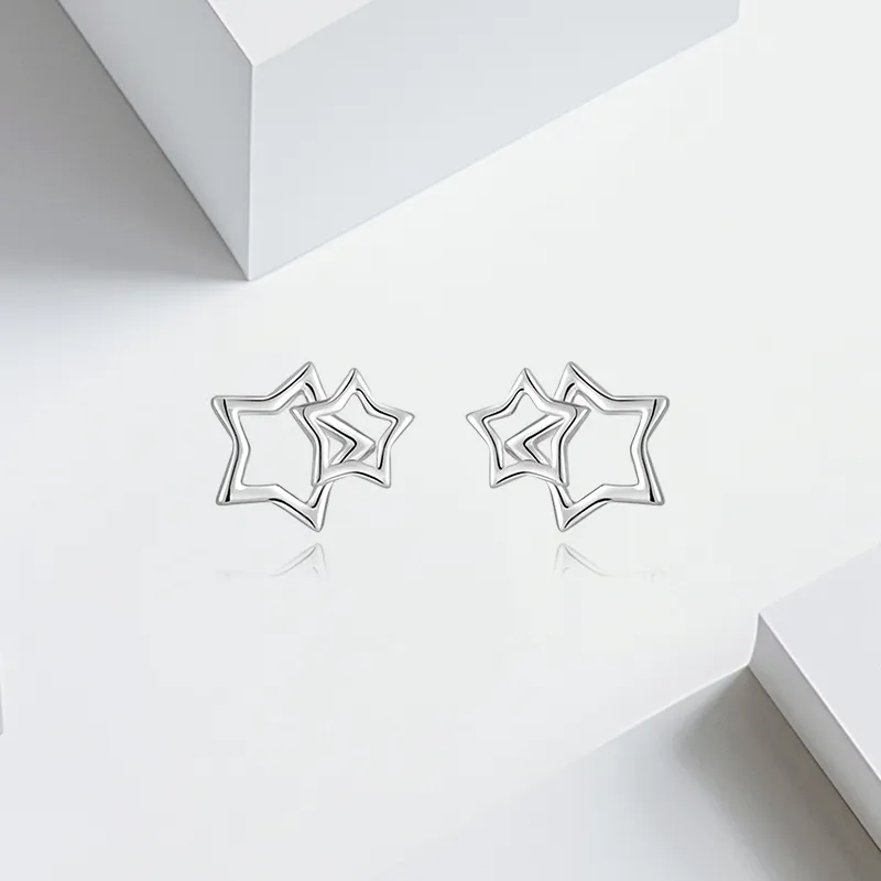VEZA Sterling Silver Stud Earrings Unisex-3