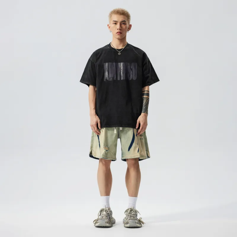 XINYINSU x P&D LIANMINGKUAN Denim Shorts Unisex Yellow Mud-3