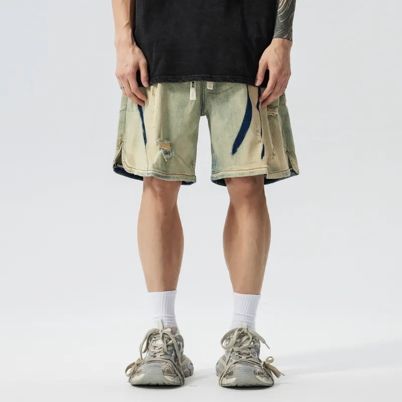 XINYINSU x P&D LIANMINGKUAN Denim Shorts Unisex Yellow Mud-7
