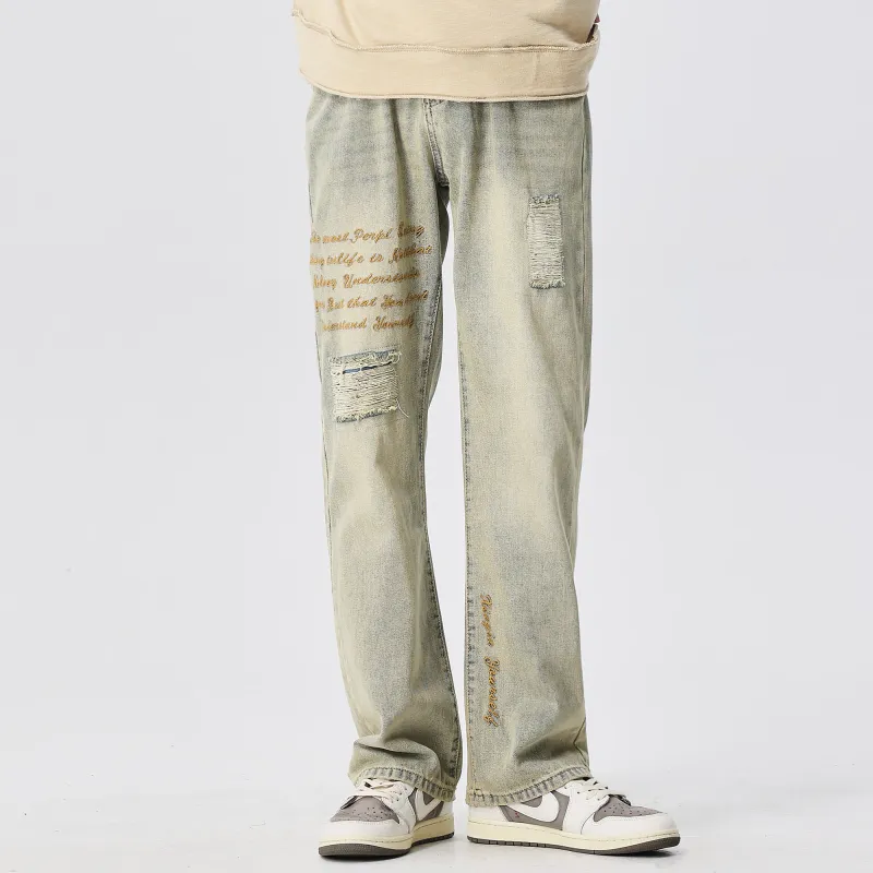 XINYINSU Jeans Unisex Yellow Mud-3