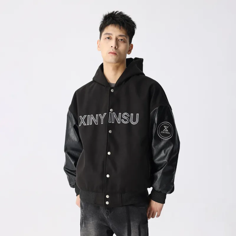 XINYINSU Baseball Jacket Unisex Black-2
