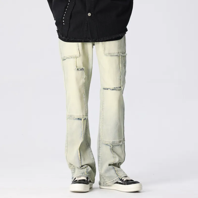 XINYINSU Jeans Unisex Yellow Mud-3