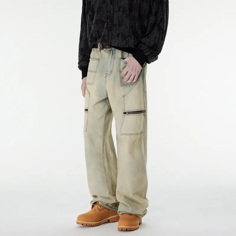 XINYINSU 24FW Jeans Unisex Yellow Mud-4