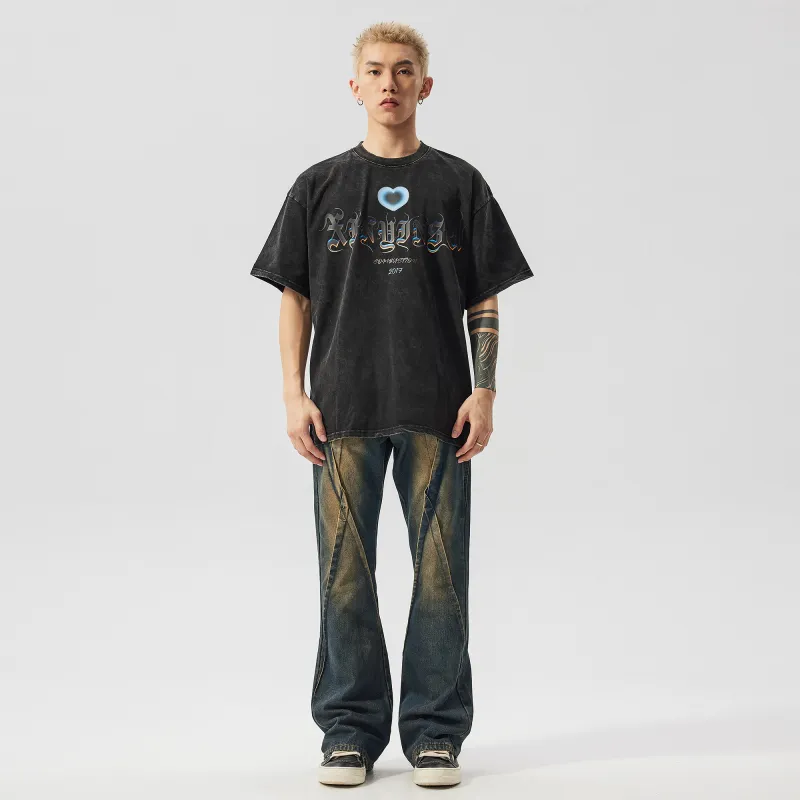 XINYINSU Short Sleeved T Shirts Unisex Faded Black-7