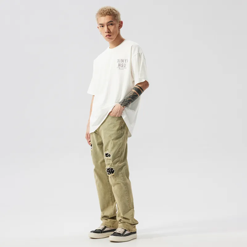 XINYINSU Jeans Unisex Yellow Mud-7