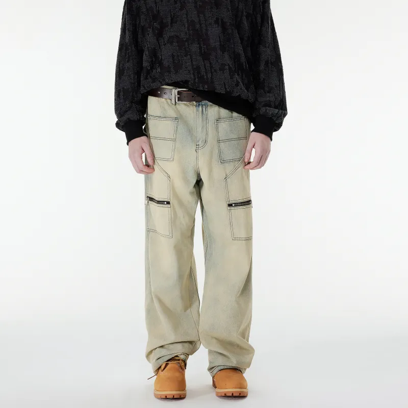 XINYINSU 24FW Jeans Unisex Yellow Mud-3