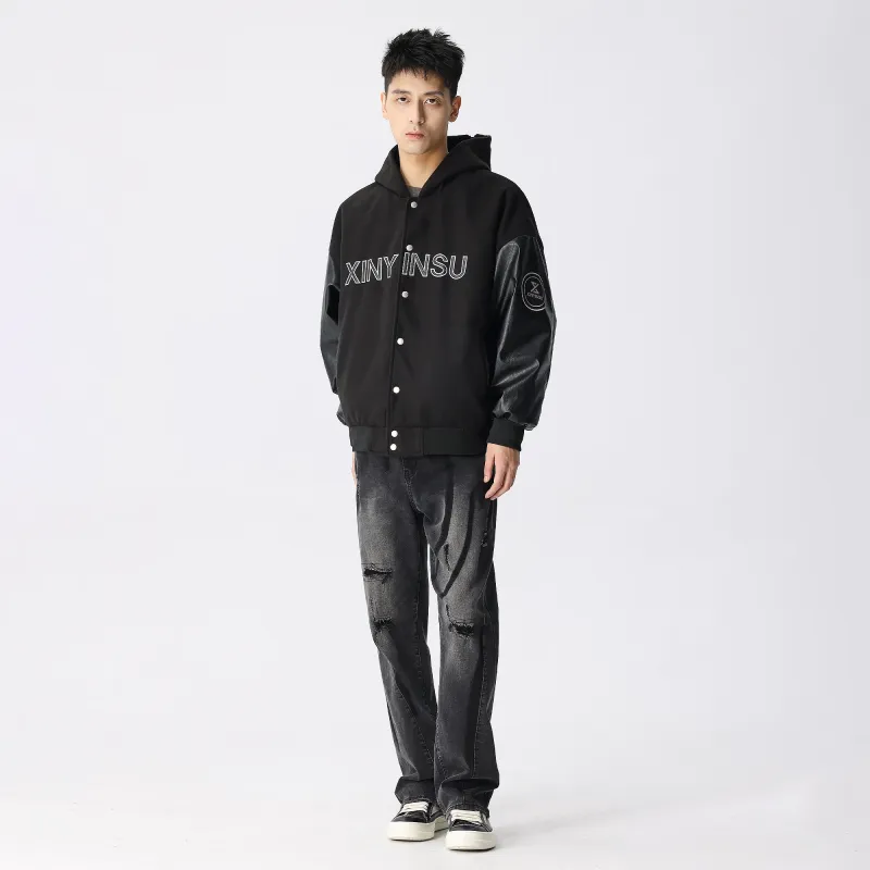 XINYINSU Baseball Jacket Unisex Black-6