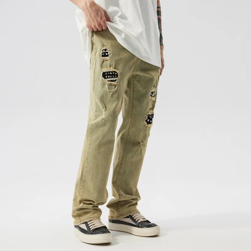 XINYINSU Jeans Unisex Yellow Mud-3