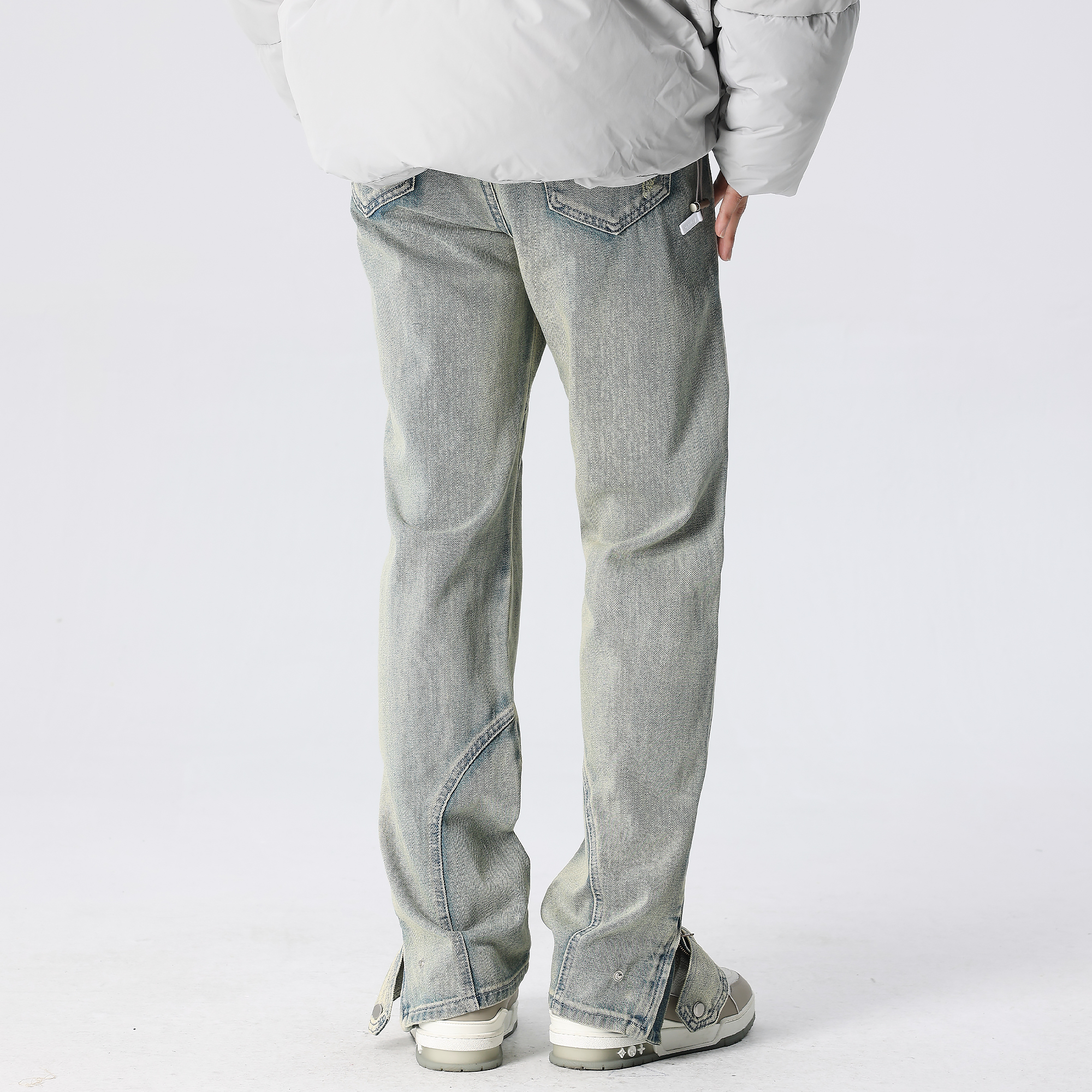 XINYINSU Holes and Zippers Design Unisex Jeans Dark Gray XS