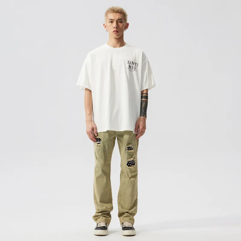 XINYINSU Jeans Unisex Yellow Mud-6