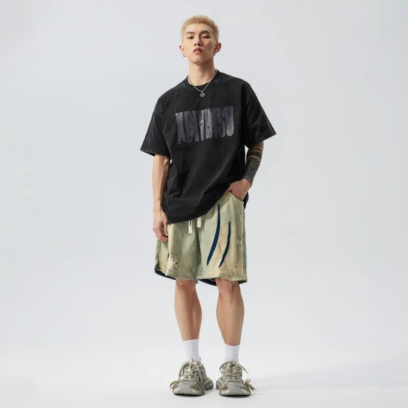 XINYINSU x P&D LIANMINGKUAN Denim Shorts Unisex Yellow Mud-5