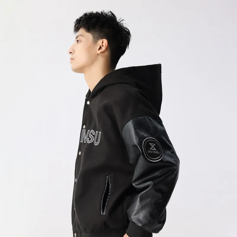 XINYINSU Baseball Jacket Unisex Black-5
