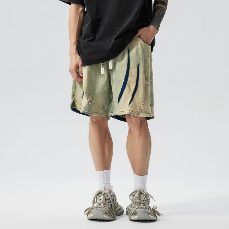 XINYINSU x P&D LIANMINGKUAN Denim Shorts Unisex Yellow Mud-4
