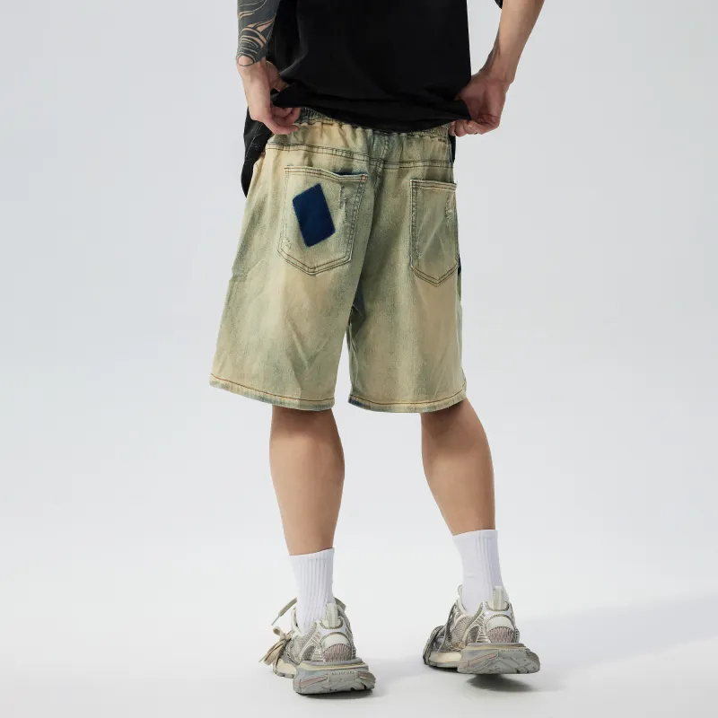 XINYINSU x P&D LIANMINGKUAN Denim Shorts Unisex Yellow Mud-6