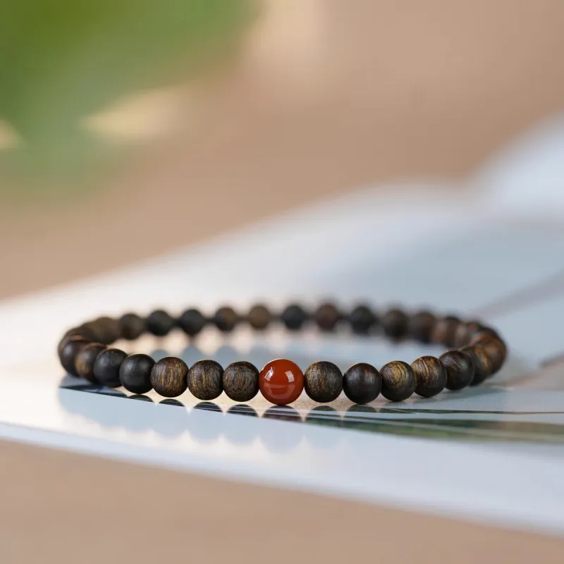FANGYUANXIAOFU Auspicious Year Of The Snake Fragrance Enhancer, Agarwood Plain Circle Beaded Bracelet Women's-4