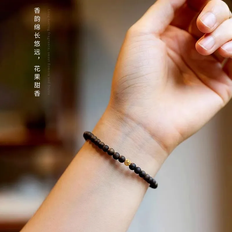 FANGYUANXIAOFU Fragrance Enhancer, Agarwood Single Wrap Plain Beaded Bracelet Women's-1