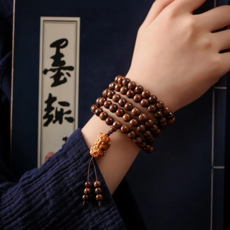 FANGYUANXIAOFU Golden Sandalwood Wooden Bracelets Unisex-4