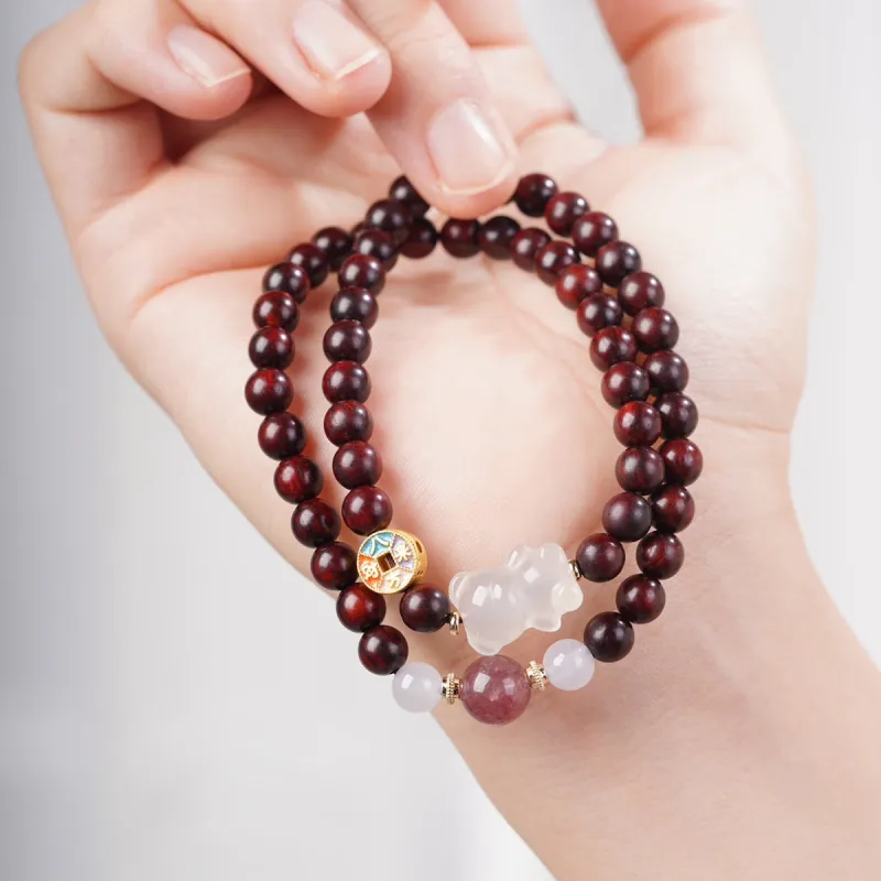 FANGYUANXIAOFU Small Leaf Red Sandalwood Bracelets Women's-3