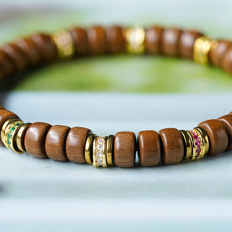 FANGYUANXIAOFU Sandalwood Single Wrap Plain Beaded Bracelet Unisex-4