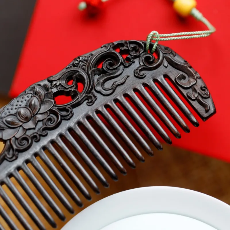 FANGYUANXIAOFU African Blackwood Wooden Comb Women's-4
