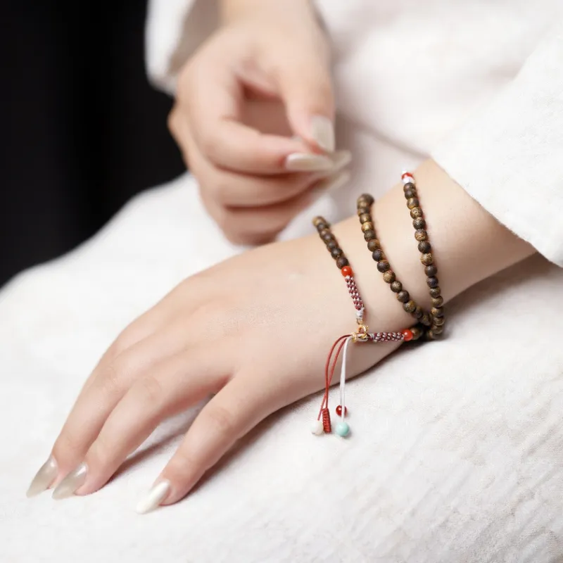 FANGYUANXIAOFU Auspicious Year Of The Snake Green Kyara Precious Wood Bracelets Unisex-7