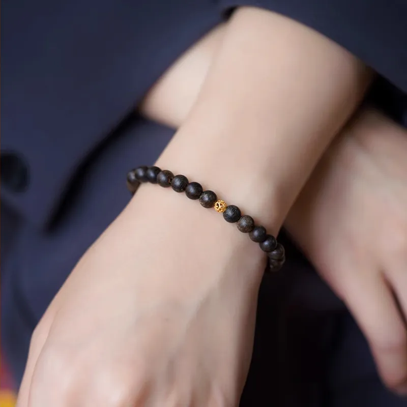 FANGYUANXIAOFU Fragrance Enhancer, Agarwood Single Wrap Plain Beaded Bracelet Women's-12