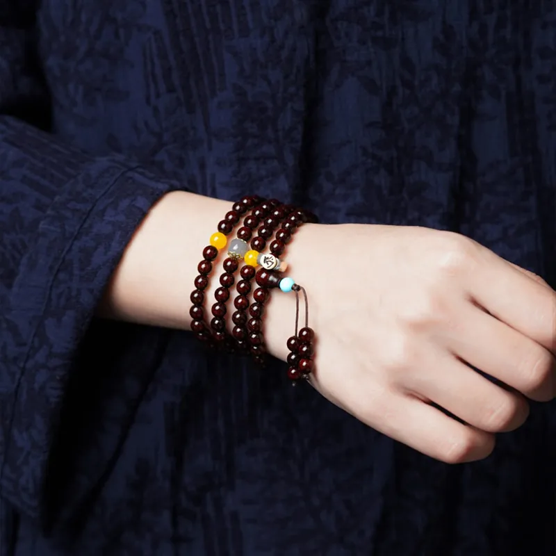 FANGYUANXIAOFU Small Leaf Red Sandalwood Bracelets Unisex-3