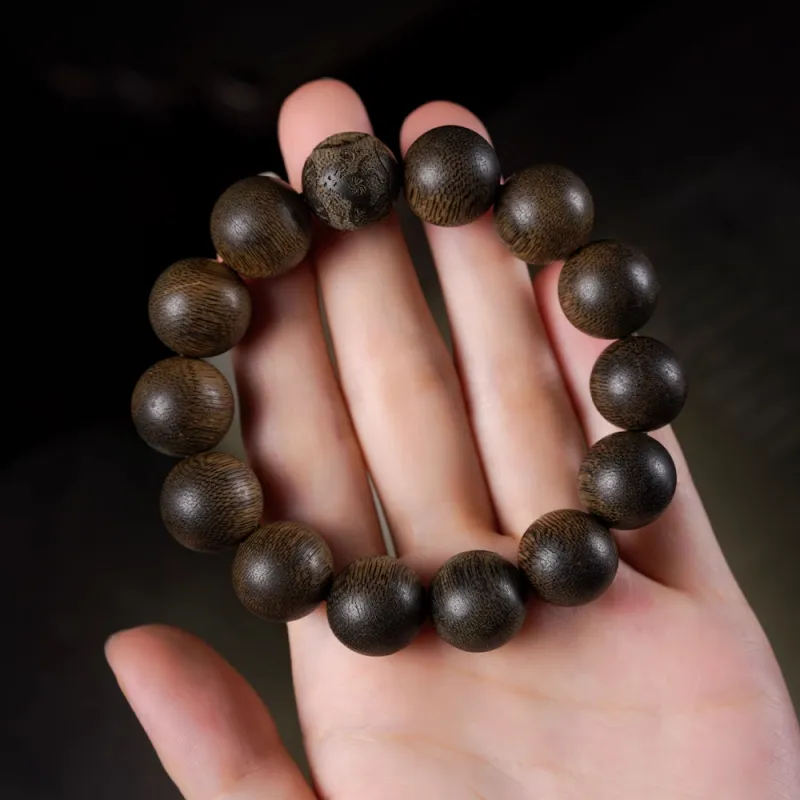 FANGYUANXIAOFU Aromatic Agarwood Single Plain Bead Chinese Style Fortune Beaded Bracelet Unisex-29