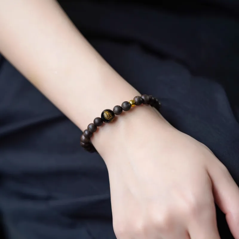 FANGYUANXIAOFU Fragrance Enhancer, Agarwood Single Wrap Beaded Bracelet, Double Loop Prayer Bead Bracelet Unisex-8