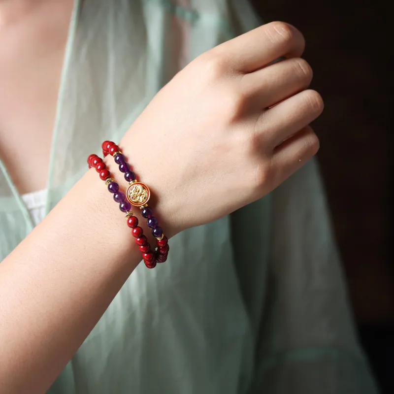 FANGYUANXIAOFU Reconstructed Cinnabar Bracelets Women's-5
