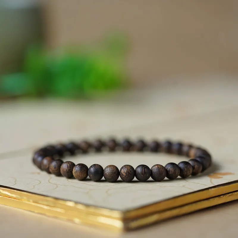 FANGYUANXIAOFU Auspicious Year Of The Snake Fragrance Enhancer, Agarwood Plain Circle Beaded Bracelet Women's-14