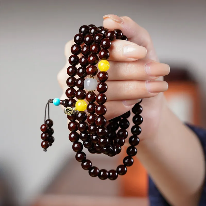 FANGYUANXIAOFU Small Leaf Red Sandalwood Bracelets Unisex-4