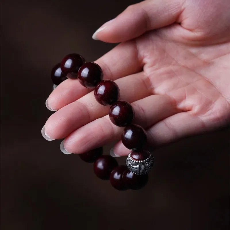 FANGYUANXIAOFU Pterocarpus Plain Circle Beaded Bracelet Men's-4