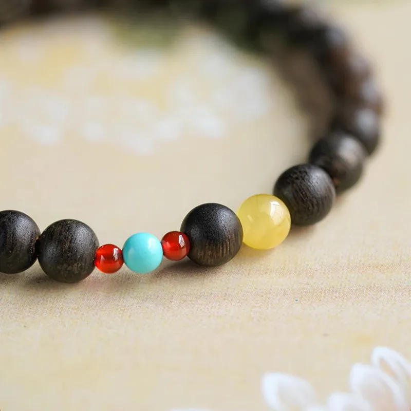 FANGYUANXIAOFU Fragrance Enhancer, Agarwood Single Wrap Plain Beaded Bracelet Women's-14
