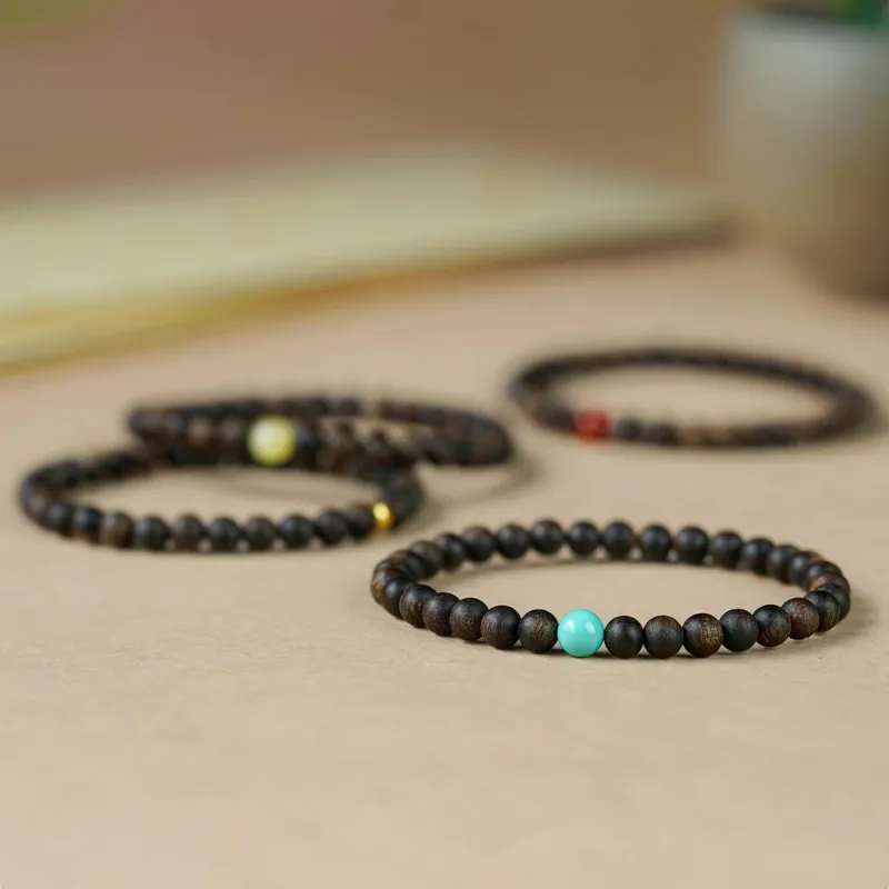FANGYUANXIAOFU Auspicious Year Of The Snake Fragrance Enhancer, Agarwood Plain Circle Beaded Bracelet Women's-5