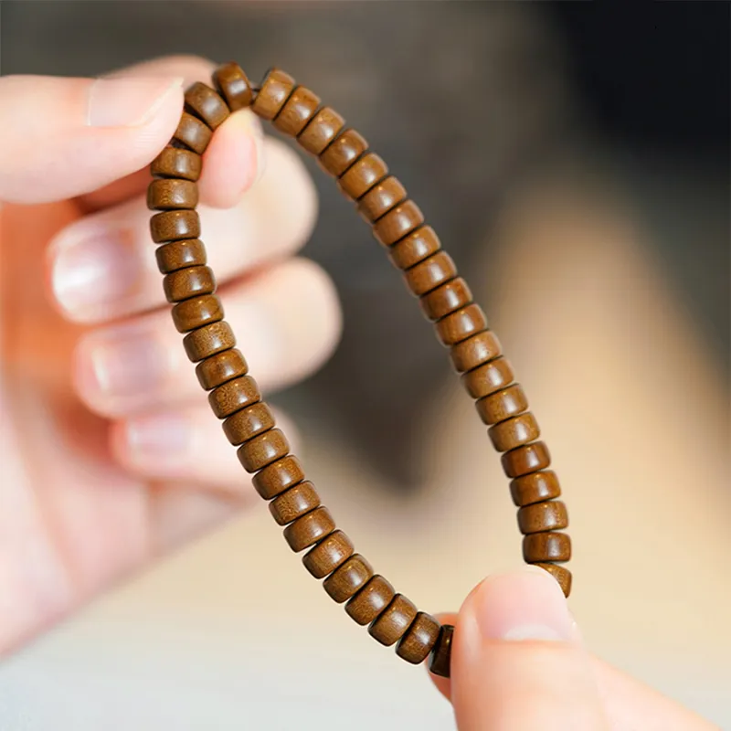 FANGYUANXIAOFU Sandalwood Single Wrap Plain Beaded Bracelet Unisex-9