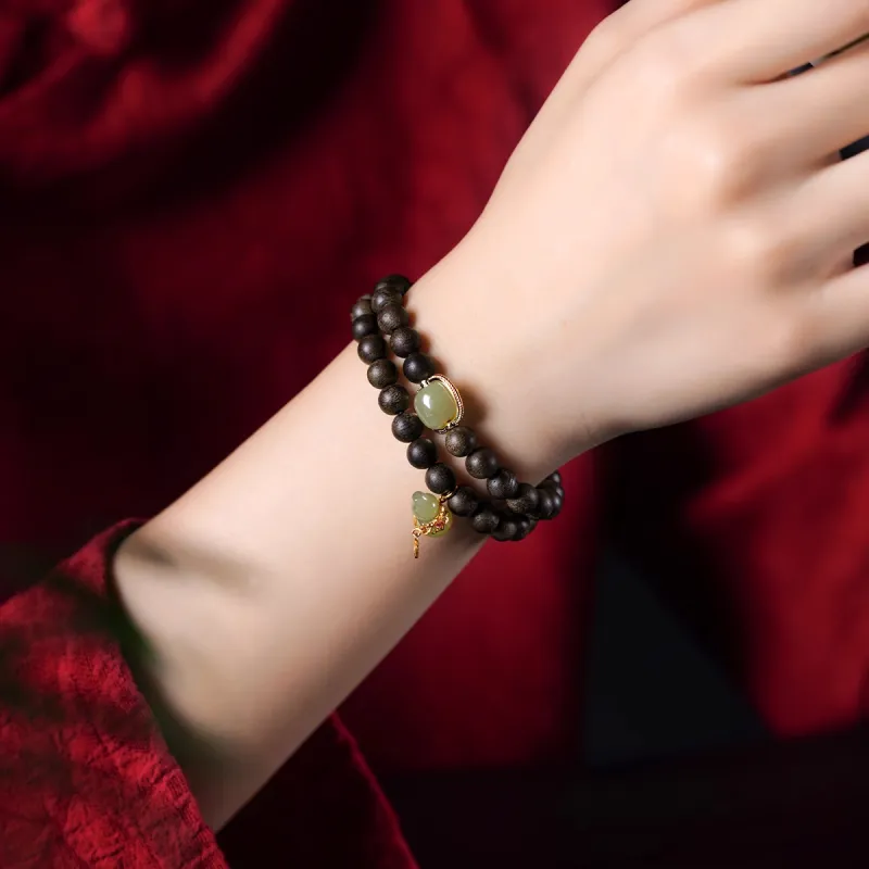 FANGYUANXIAOFU Fragrance Enhancer, Agarwood Single Wrap, Beaded Bracelet, Double Circle Bracelet Unisex-5