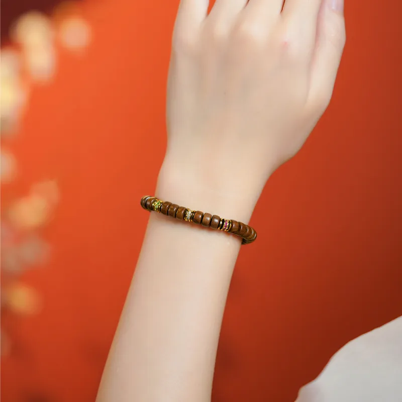 FANGYUANXIAOFU Sandalwood Single Wrap Plain Beaded Bracelet Unisex-3