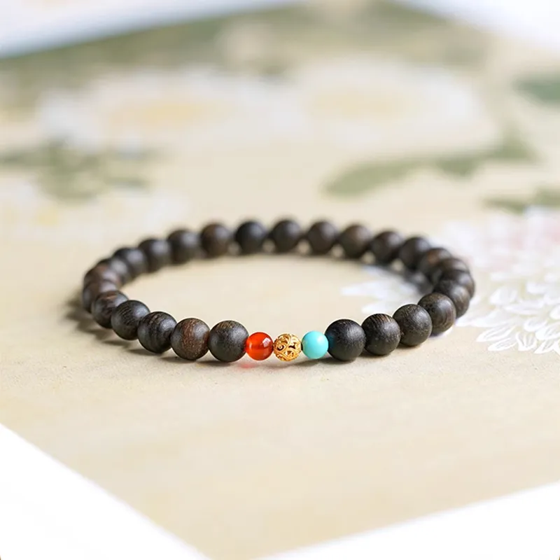 FANGYUANXIAOFU Fragrance Enhancer, Agarwood Single Wrap Plain Beaded Bracelet Women's-5