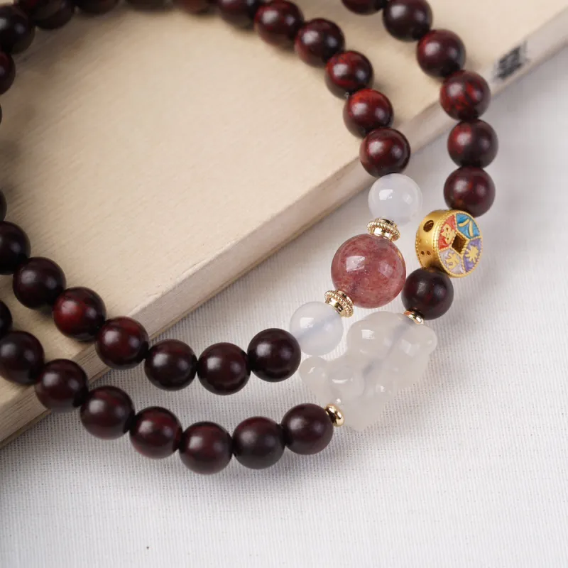 FANGYUANXIAOFU Small Leaf Red Sandalwood Bracelets Women's-2