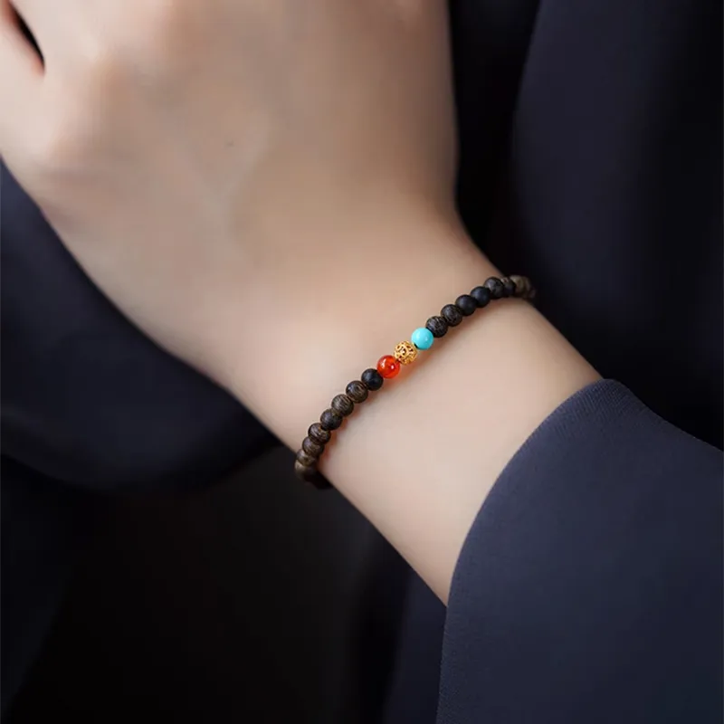 FANGYUANXIAOFU Fragrance Enhancer, Agarwood Single Wrap Plain Beaded Bracelet Women's-17