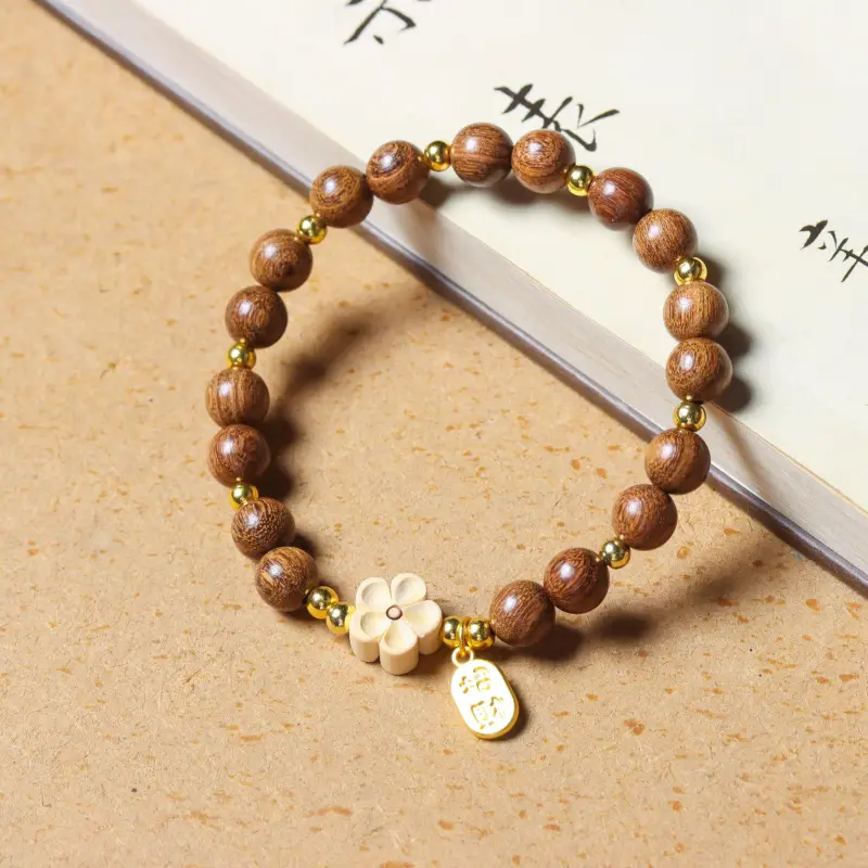 FANGYUANXIAOFU Golden Sandalwood Wooden Bracelets Unisex-6