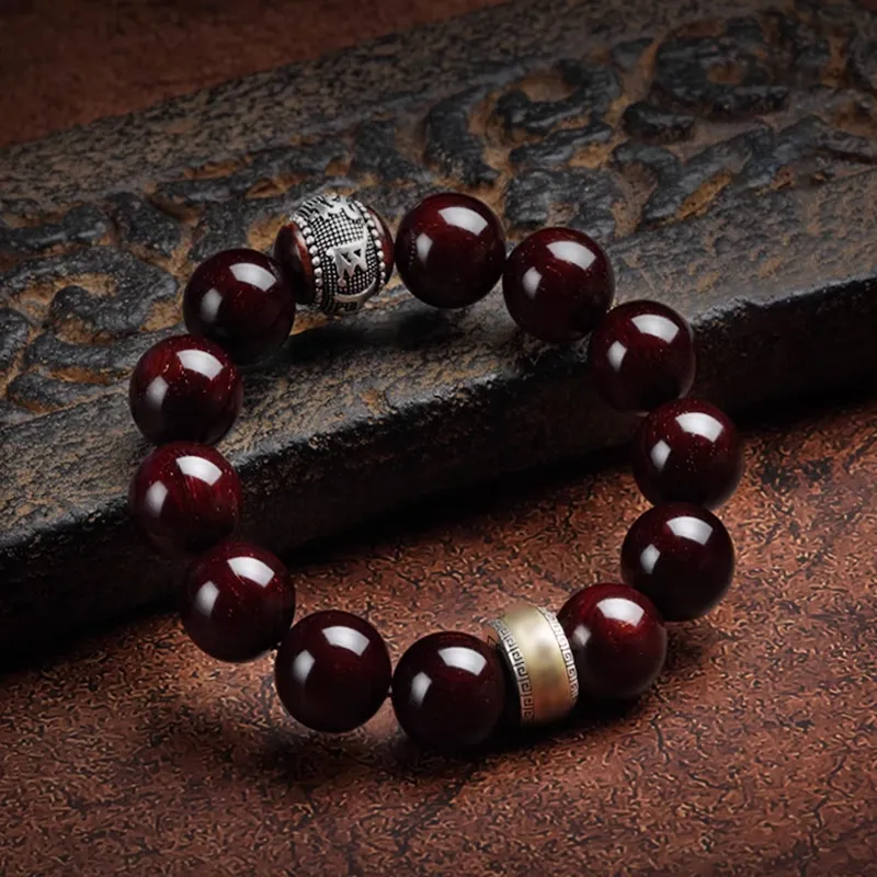 FANGYUANXIAOFU Pterocarpus Plain Circle Beaded Bracelet Men's-1