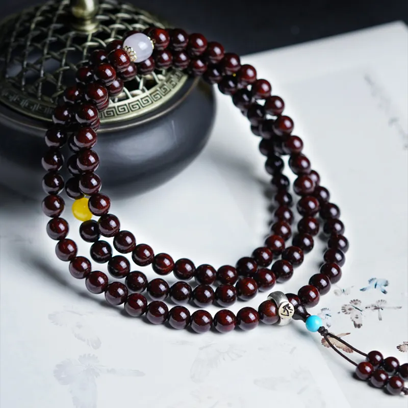 FANGYUANXIAOFU Small Leaf Red Sandalwood Bracelets Unisex-5