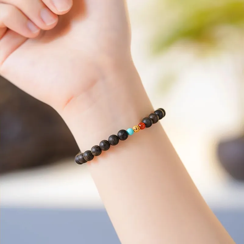 FANGYUANXIAOFU Fragrance Enhancer, Agarwood Single Wrap Plain Beaded Bracelet Women's-7