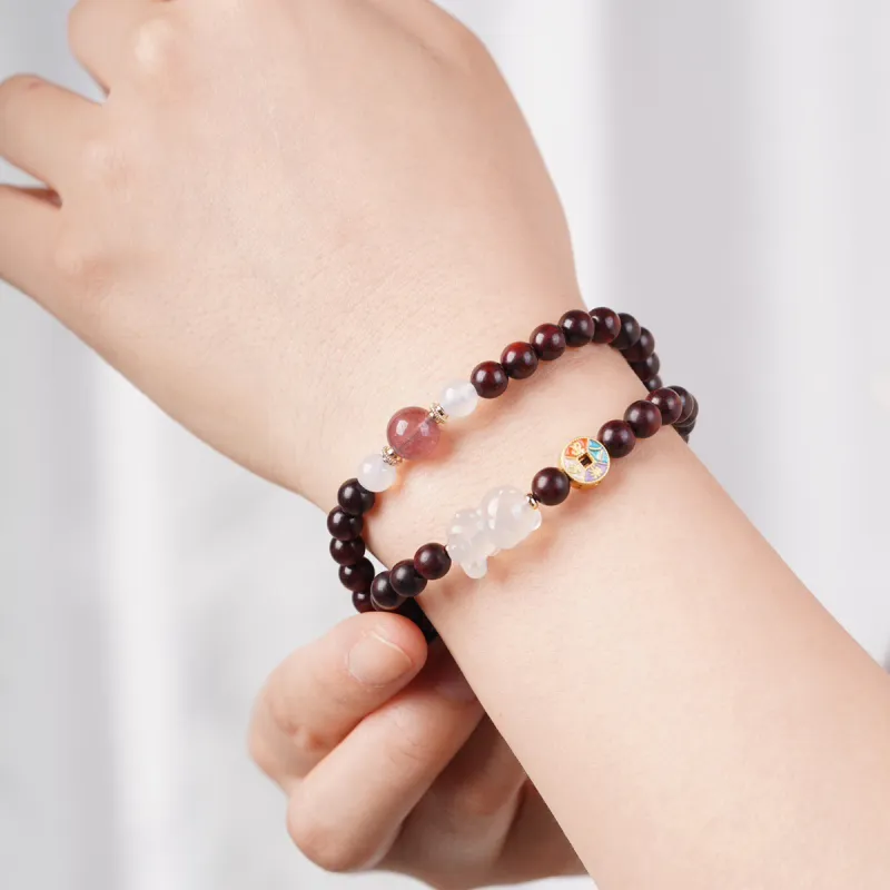 FANGYUANXIAOFU Small Leaf Red Sandalwood Bracelets Women's-7
